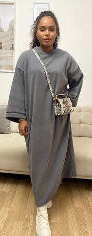 Robe longue en velour Gris