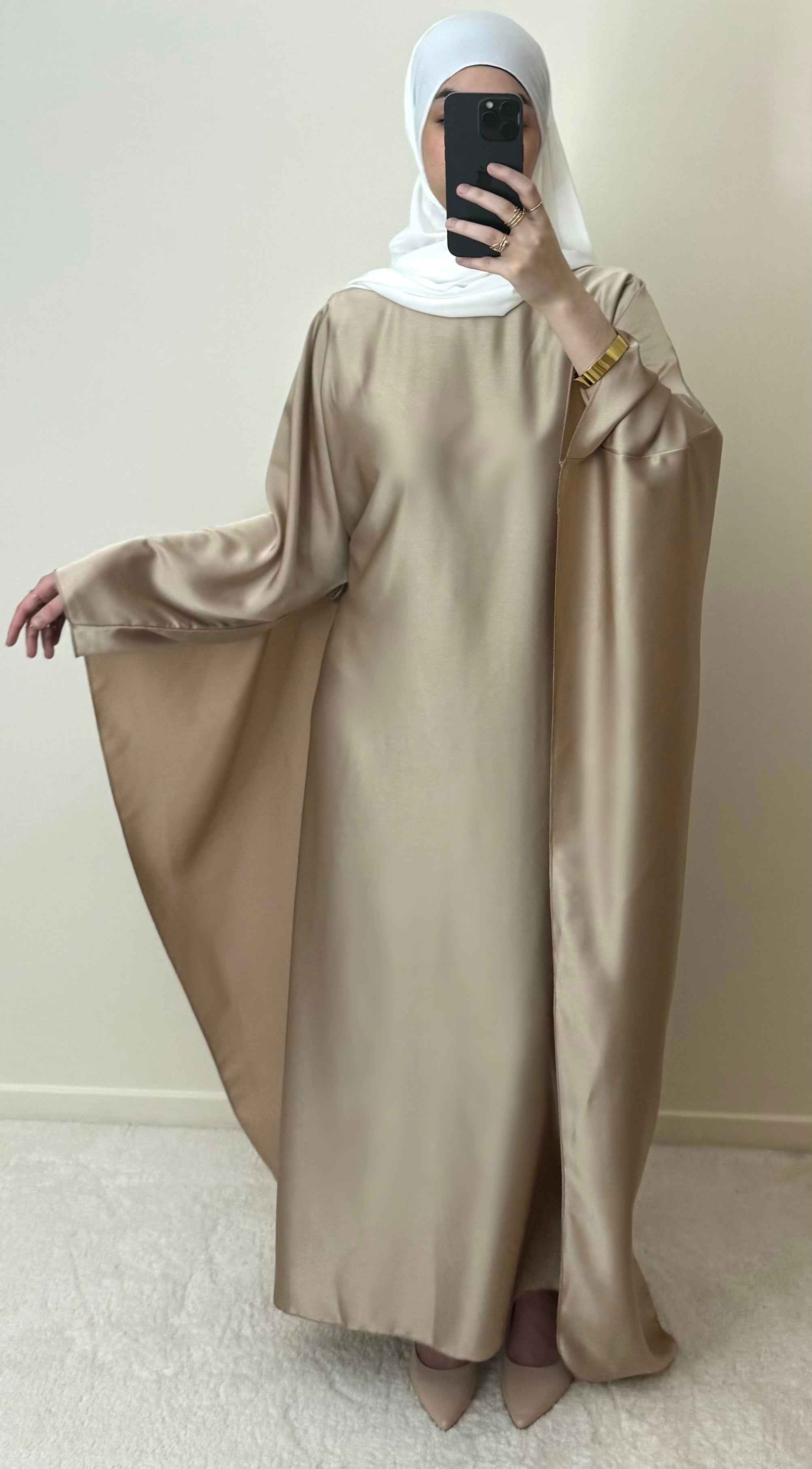 Abaya cape satinée Beige champagne