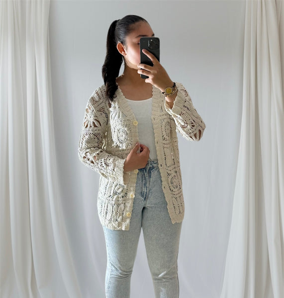 Cardigan en crochet à boutons Beige