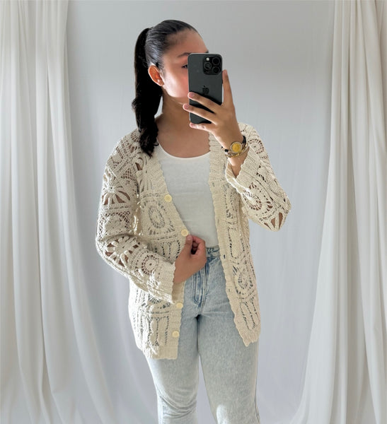 Cardigan en crochet à boutons Beige