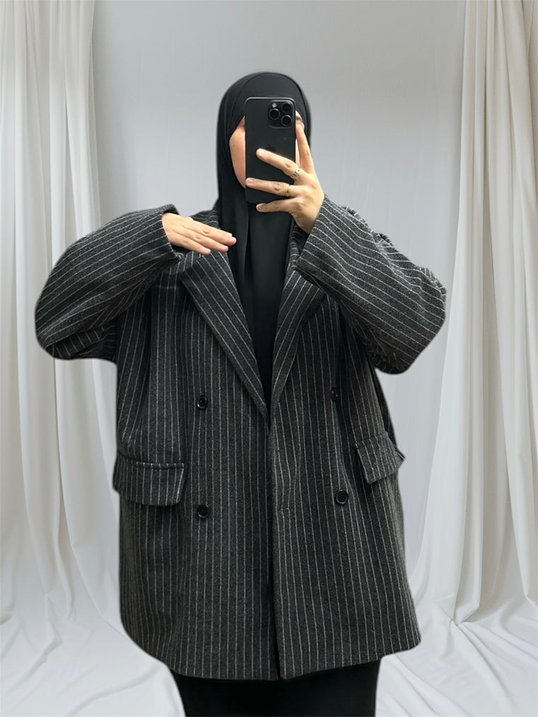 Blazer oversize polaire doublé à rayures