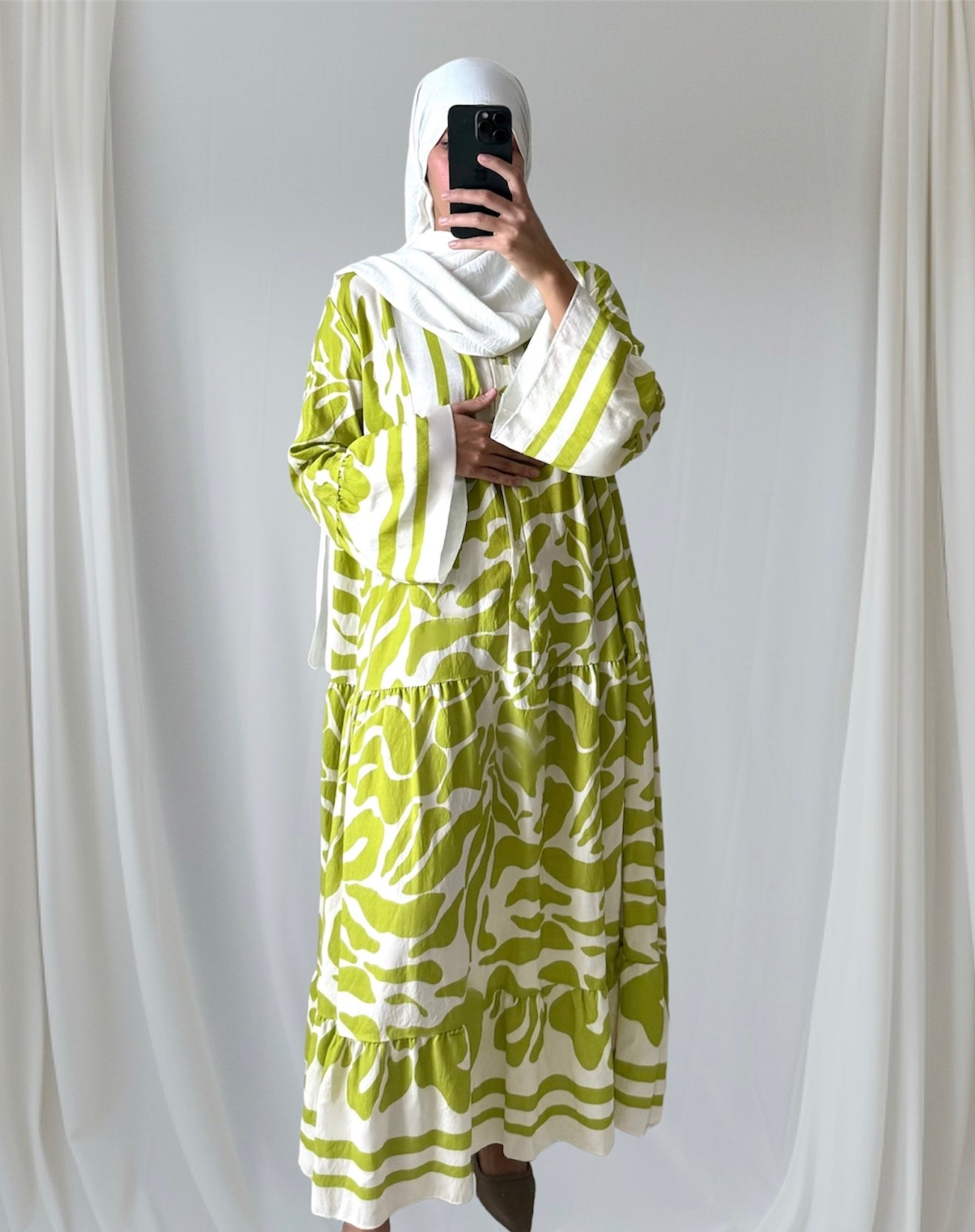 Robe longue à motif Vert pomme