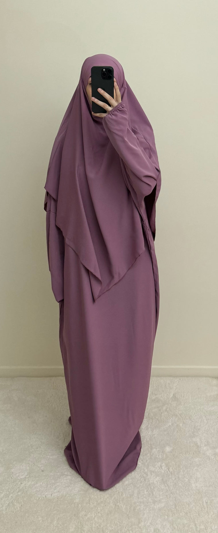 Ensemble Abaya + Khimar soie de médine Vieux rose