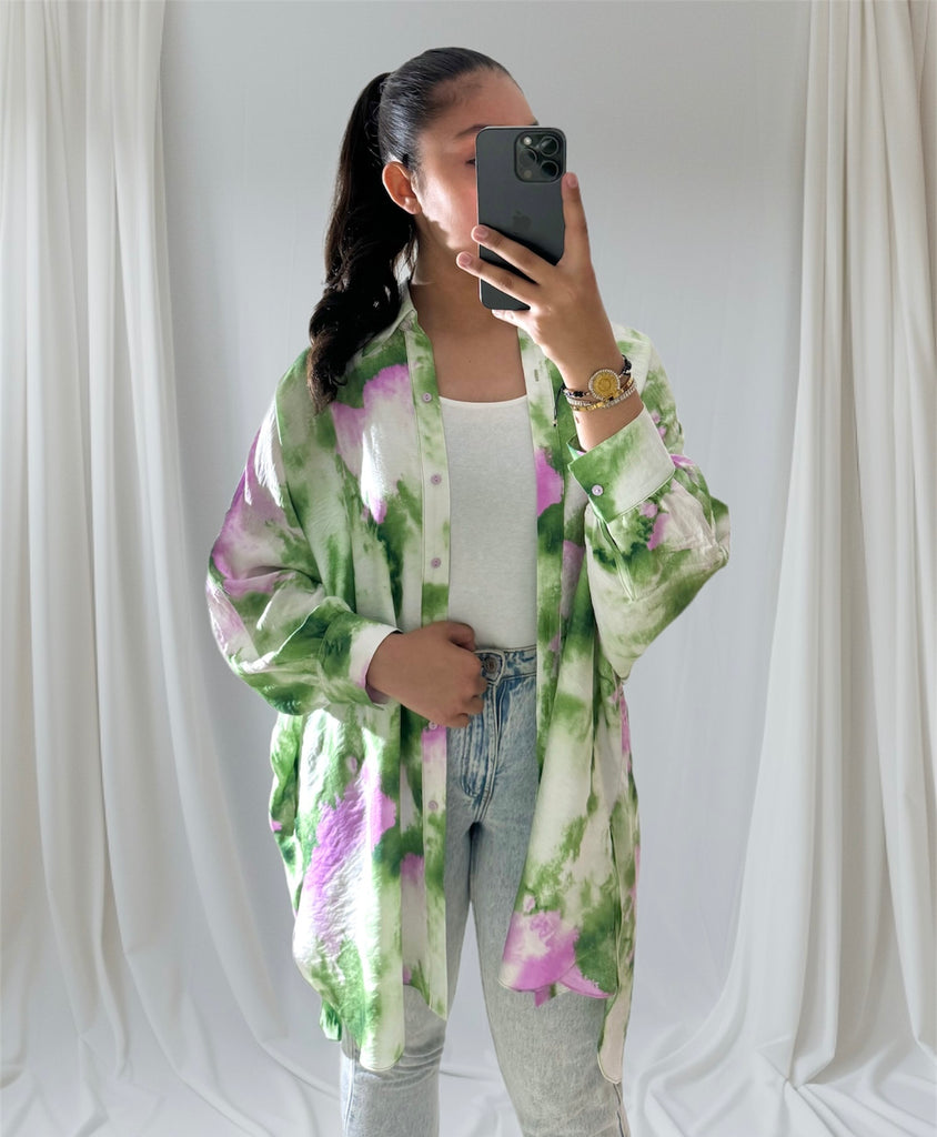 Chemise imprimée Tie-dye Verte