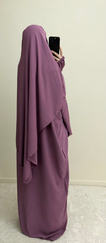 Ensemble Abaya + Khimar soie de médine Vieux rose