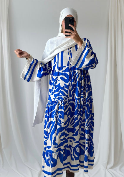 Robe longue à motif Bleu