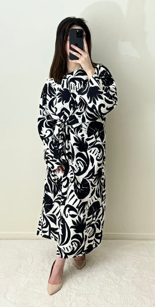 Robe nouée mi longue à motif Noir