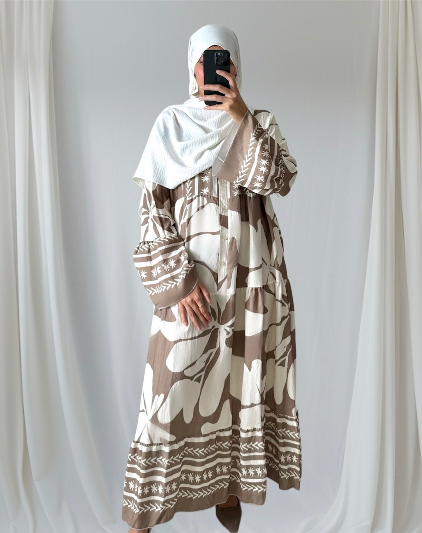 Robe longue à motif Taupe