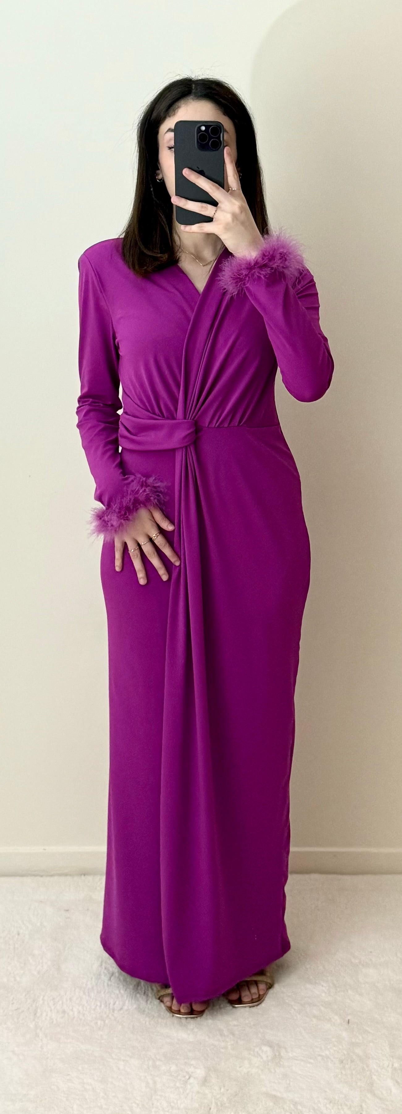 Robe plumes fushia