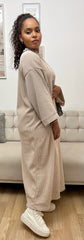 Robe longue en velours Beige