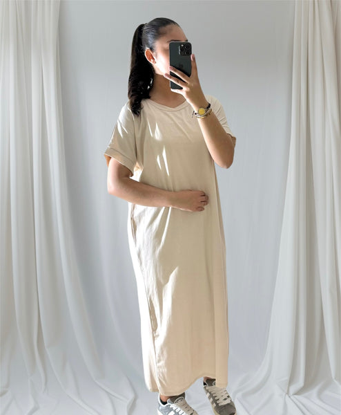 Robe longue t-shirt Noir et Beige