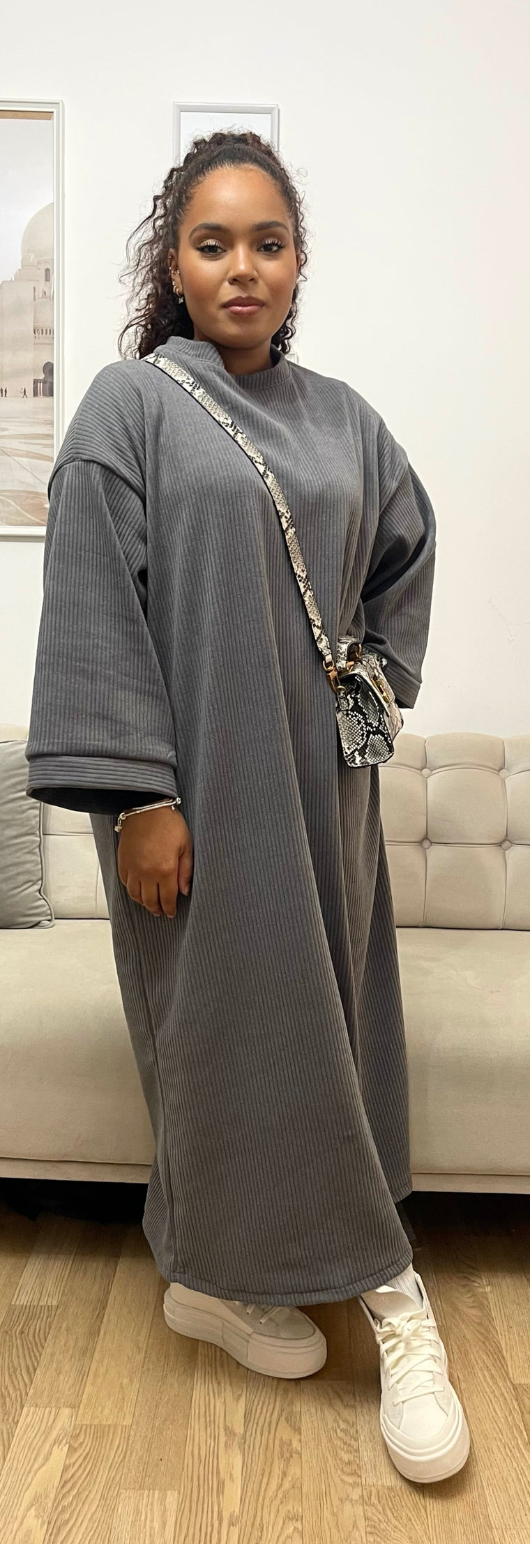 Robe longue en velour Gris