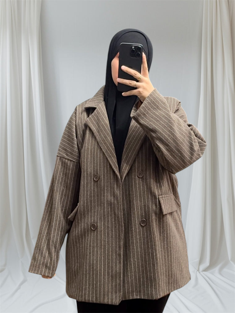 Blazer oversize polaire doublé à rayures