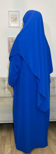 Ensemble Abaya + Khimar soie de medine Bleu roi