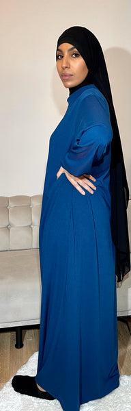 Abaya plissée avec poches Bleu