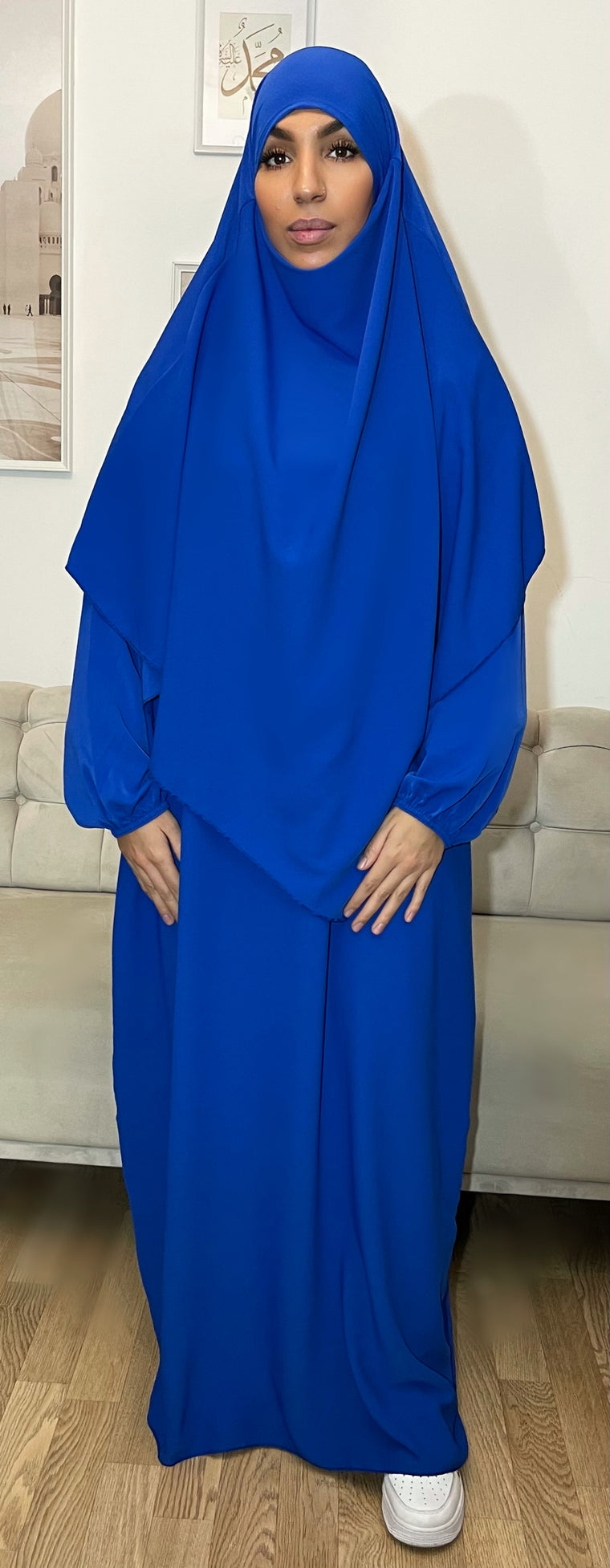 Ensemble Abaya + Khimar soie de medine Bleu roi