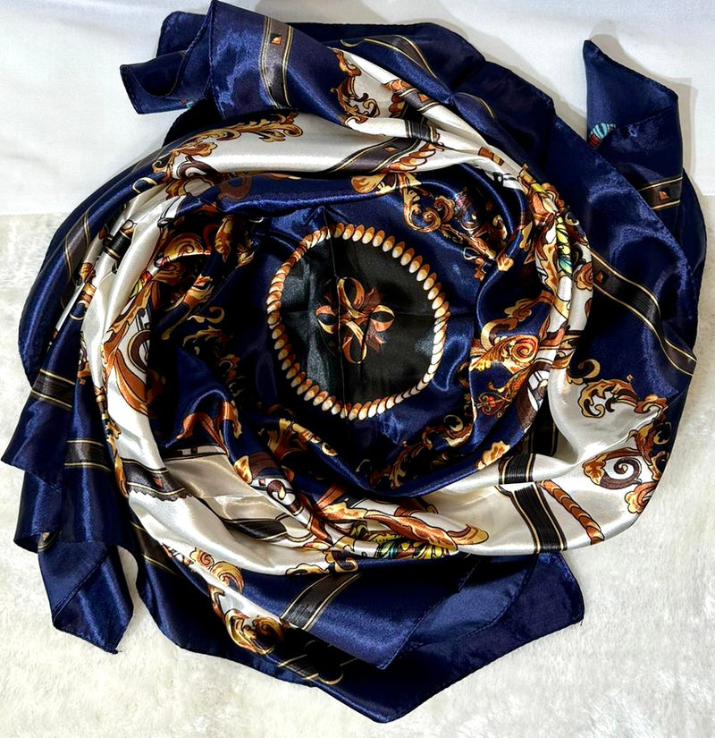 Foulard en soie à imprimé Bleu marine