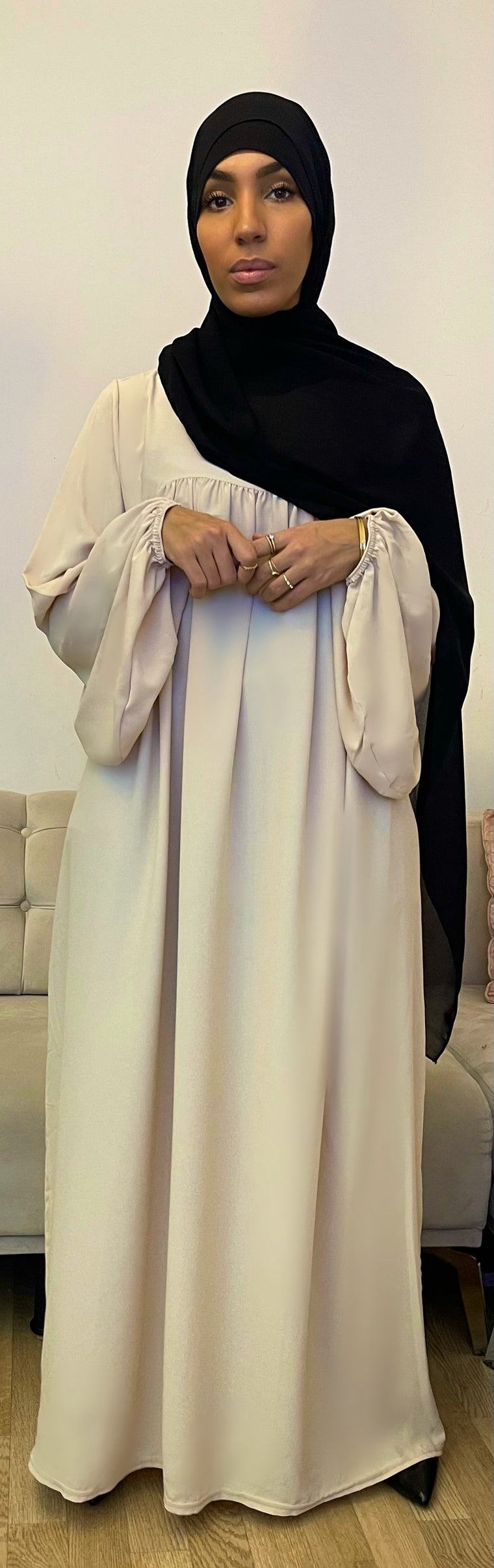 Abaya manches ballon Beige