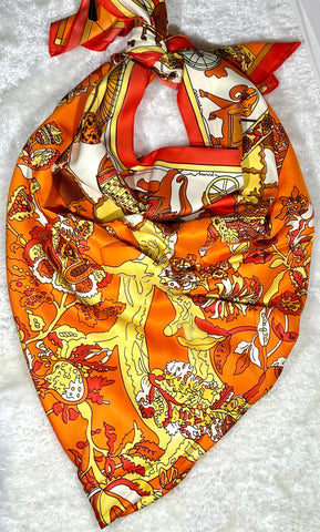 Foulard en Soie à imprimée XXL Orange