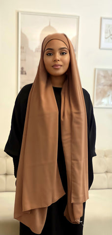 Hijab bonnet intégré Marron