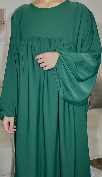 Abaya manches ballon Vert émeraude