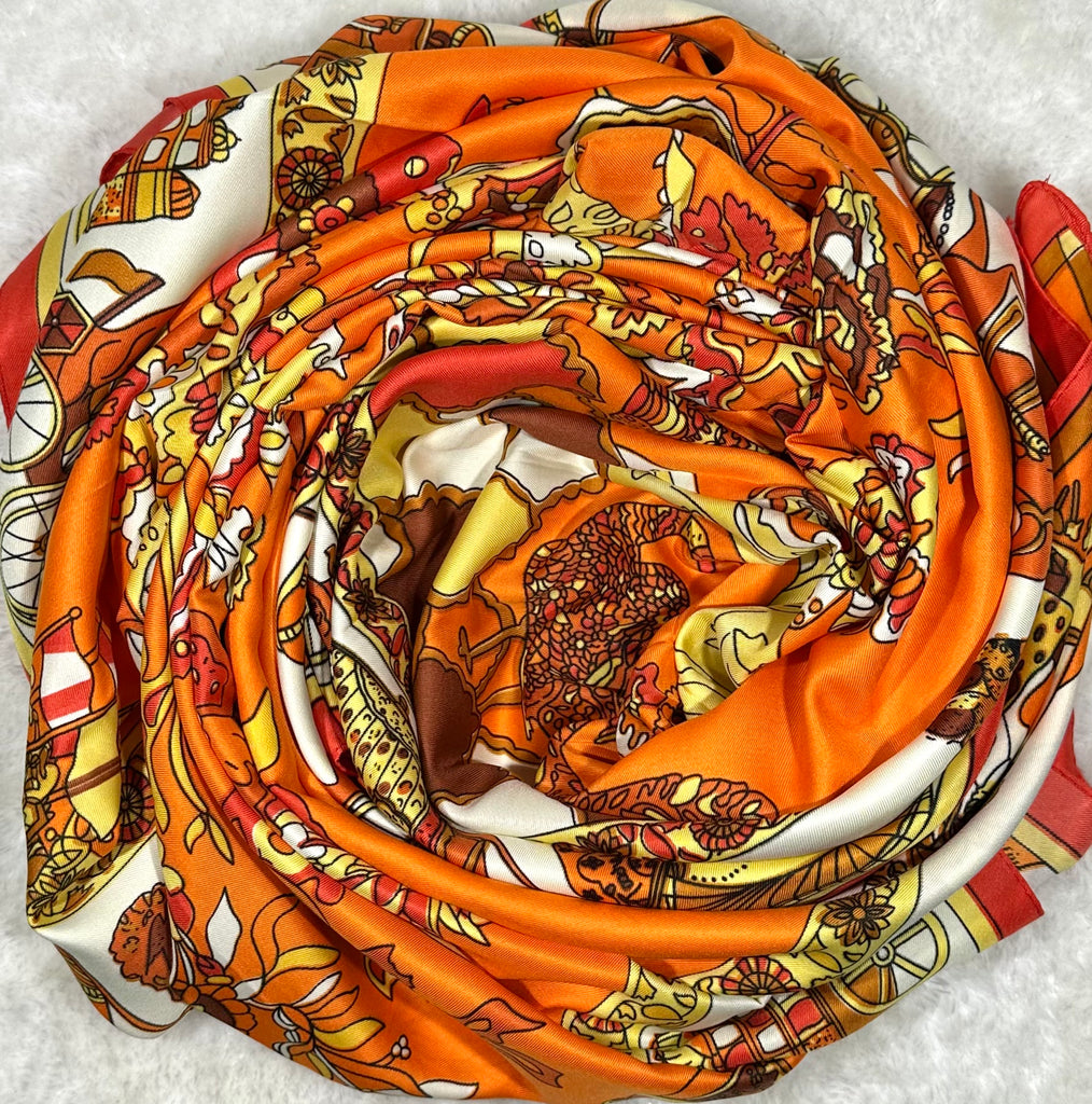 Foulard en Soie à imprimée XXL Orange