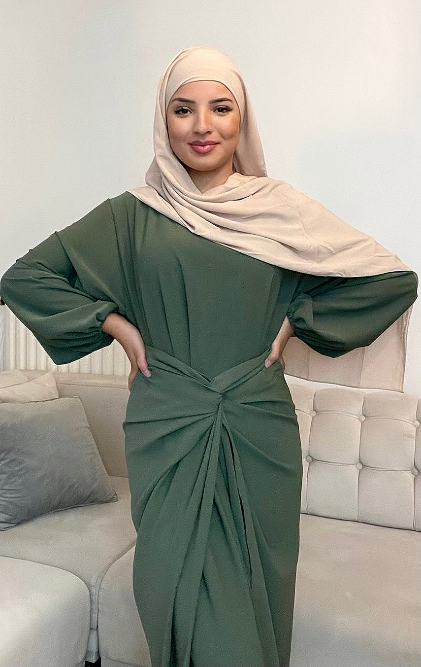 Abaya deux pièces à nouer Vert kaki