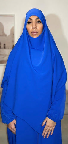 Ensemble Abaya + Khimar soie de medine Bleu roi