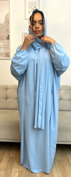 Abaya hijab intégré Bleu ciel