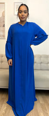 Abaya col zippé petits volants Bleu Roi et Bleu nuit