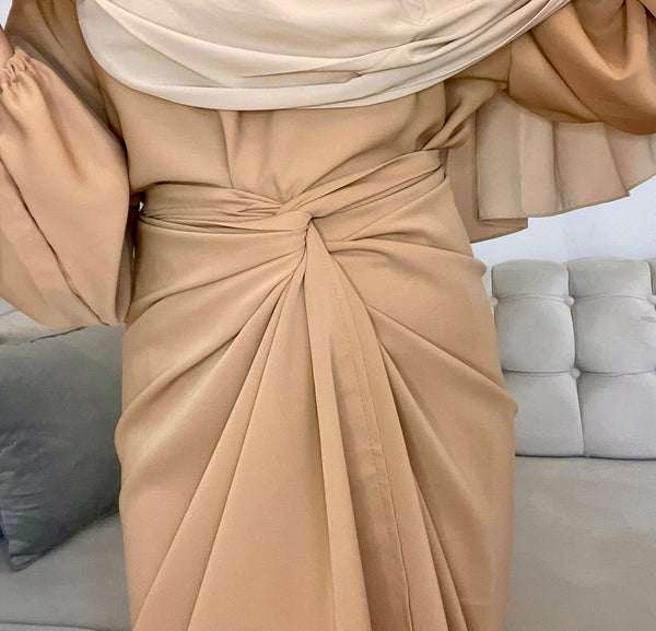 Abaya deux pièces à nouer Camel