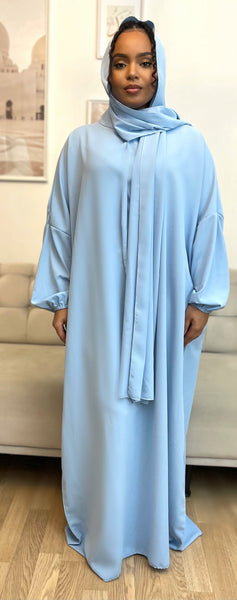 Abaya hijab intégré Bleu ciel